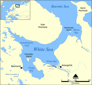 Map of the White Sea in Russia shows Solza Rive